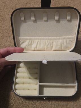 Compact Black Jewelry Travel Case With Cream Interior